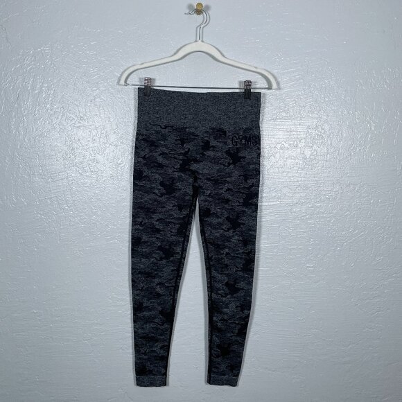 Gymshark Women M Gray Black Camo Adapt Seamless Leggings High Waisted Athleisure - Picture 1 of 9